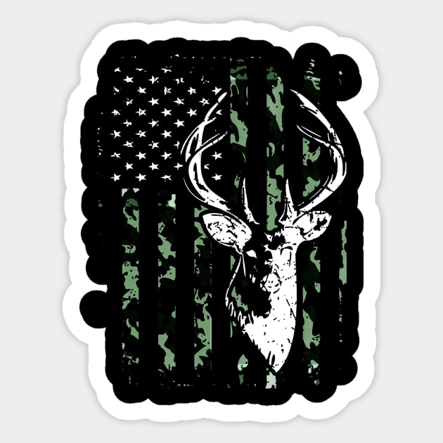 Camouflage American Flag Deer Hunting Sticker by Kiwistore